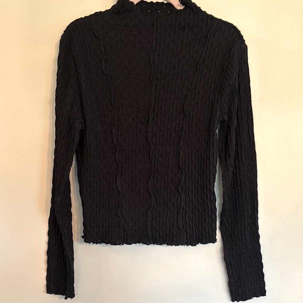 Black Textured Long Sleeve Layering Top